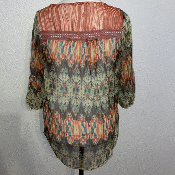 Gibson Chiffon Sheer Lightweight Bell Sleeve Boho Tunic Blouse Medium - Picture 5 of 9